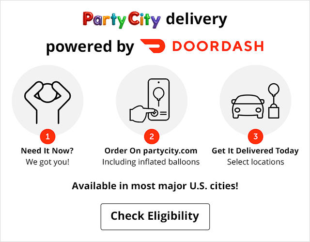 Party City delivery powered by Door Dash. Need it now? We got you! Order on partycity.com, including inflated balloons. Get it delivered today - see locations. Available in most major U.S. cities! Click here to shop now.